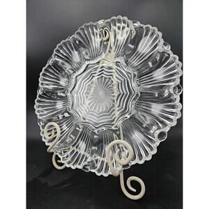 Vintage Anchor Hocking 896 Clear Glass Shell Deviled Egg Platter Oyster Plate